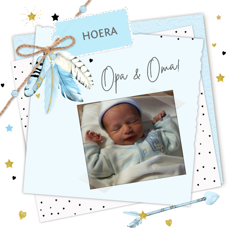 Felicitatiekaarten - Felicitatiekaart opa en oma papiertjes veertjes