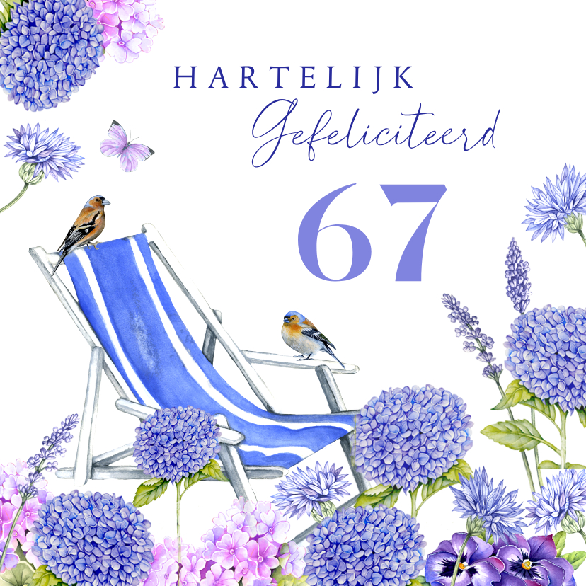 Felicitatiekaarten - Felicitatiekaart pensioen ligstoel vogels