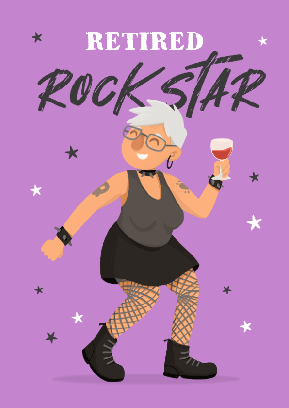 Felicitatiekaart pensioen rock star vrouw 67 jaar humor - Felicitatiekaarten Felicitatiekaarten - Felicitatiekaart pensioen rock star vrouw 67 jaar humor