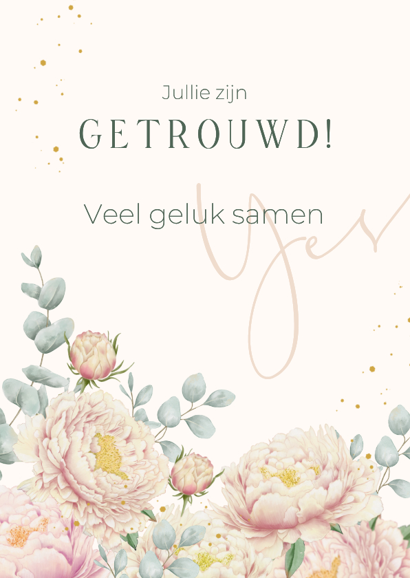 Felicitatiekaart pioenrozen en eucalyptus - Felicitatiekaarten Felicitatiekaarten - Felicitatiekaart pioenrozen en eucalyptus