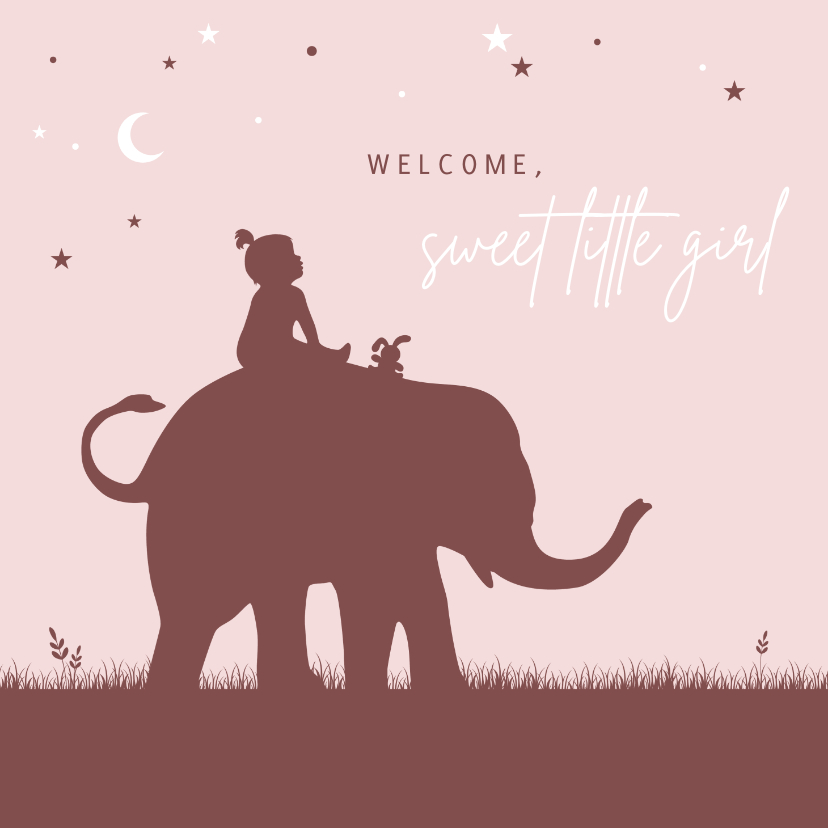 Felicitatiekaarten - Felicitatiekaart silhouet olifant met meisje