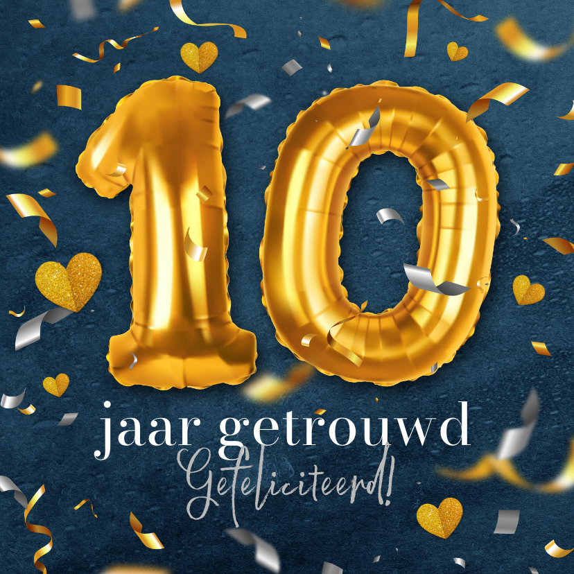 Felicitatiekaarten - Felicitatiekaart tinnen huwelijk 10 jaar getrouwd confetti