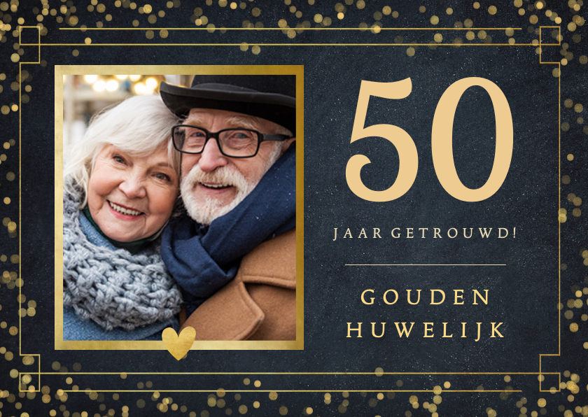 Felicitatiekaarten - Felicitatiekaart trouwdag gouden huwelijk - vintage look