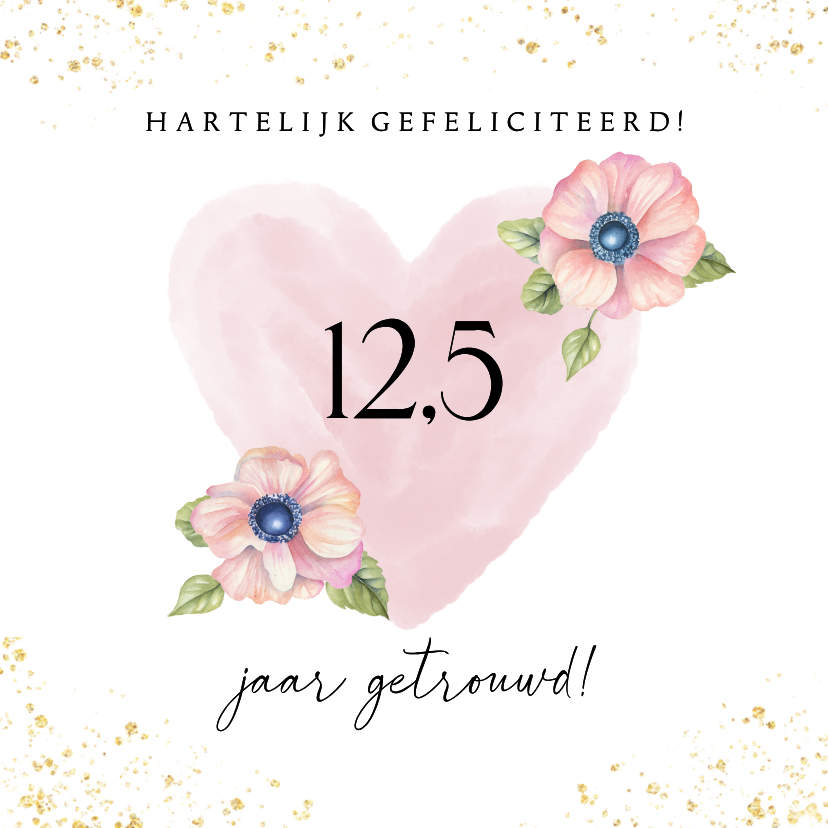 Felicitatiekaarten - Felicitatiekaart trouwdag hart bloemen