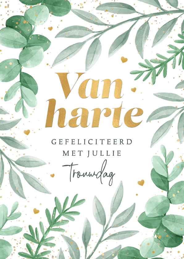 Felicitatiekaarten - Felicitatiekaart trouwdag van harte gefeliciteerd eucalyptus