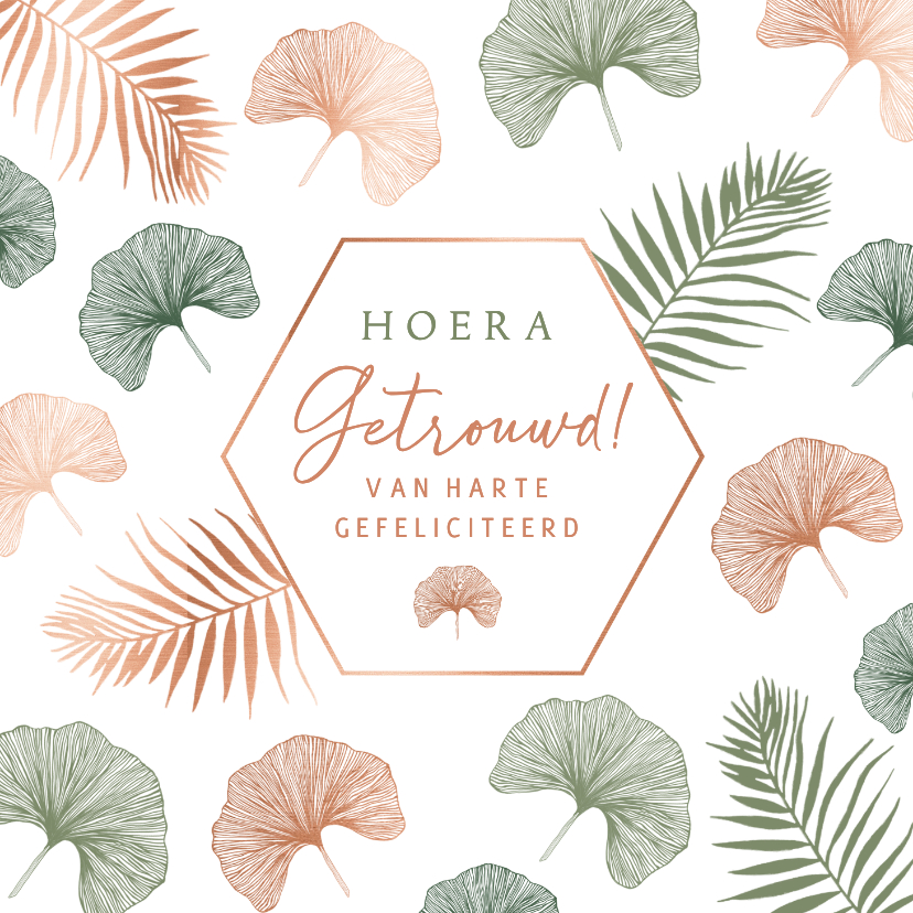 Felicitatiekaarten - Felicitatiekaart trouwen ginkgoblad