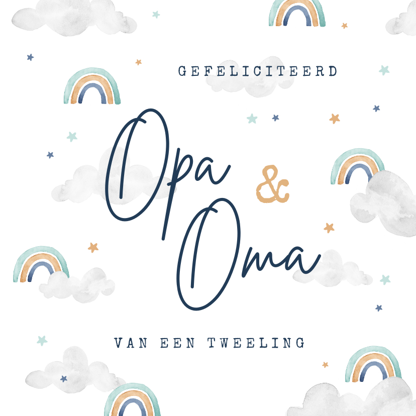 Felicitatiekaart Tweeling Geboorte Opa Oma Kaartje2go
