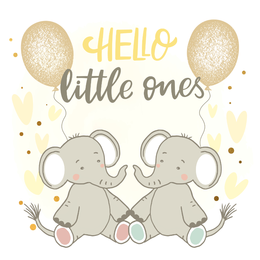 Felicitatiekaarten - Felicitatiekaart tweeling olifantjes hello little ones