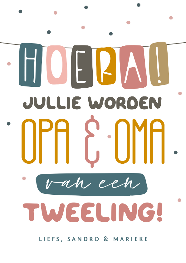 Felicitatiekaarten - Felicitatiekaart tweeling opa en oma feest slinger typo