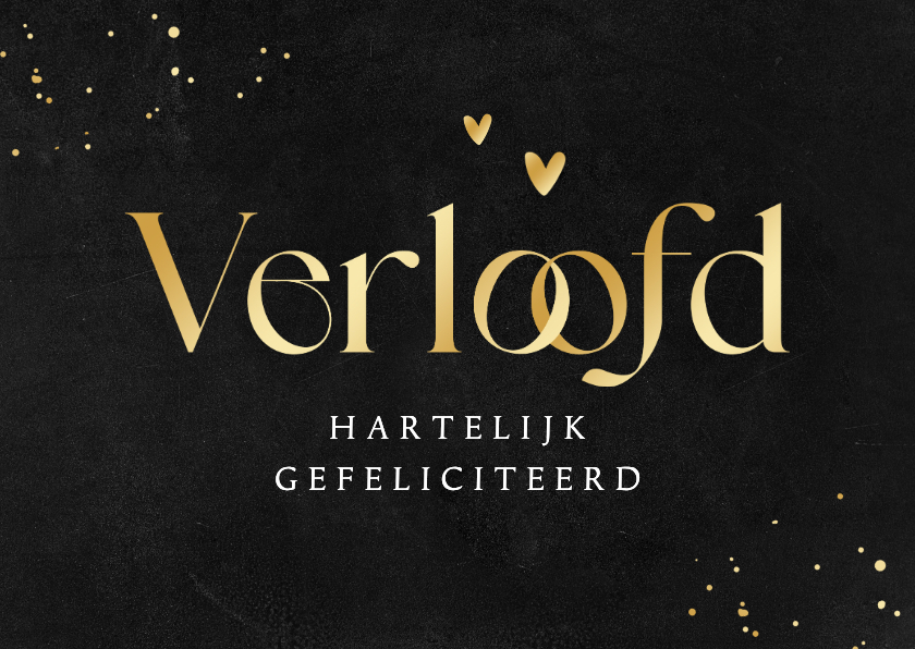 Felicitatiekaarten - Felicitatiekaart verloofd goud stijlvol hartjes ringen