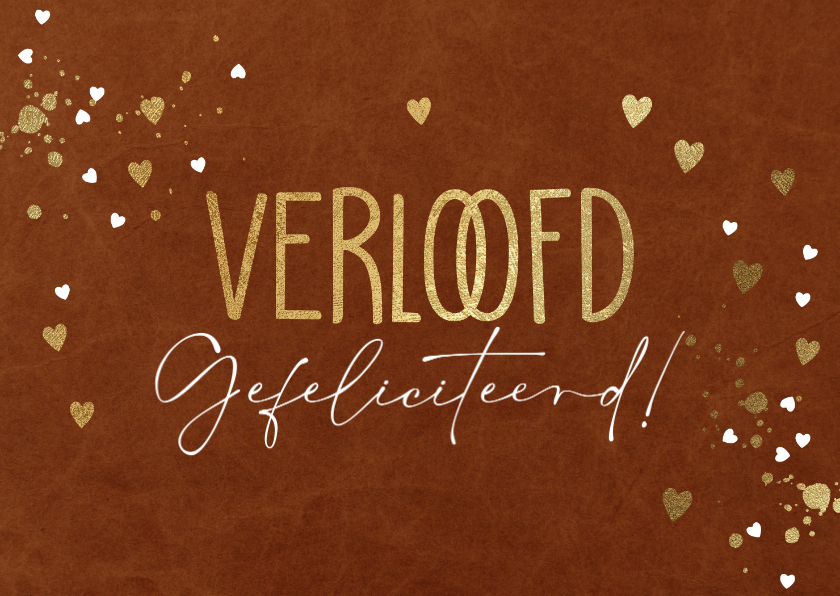 Felicitatiekaart verloofd hartjesconfetti in goud - Felicitatiekaarten Felicitatiekaarten - Felicitatiekaart verloofd hartjesconfetti in goud