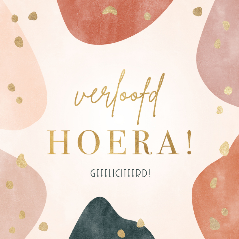 Felicitatiekaarten - Felicitatiekaart 'Verloofd hoera!' met geometrische vormen