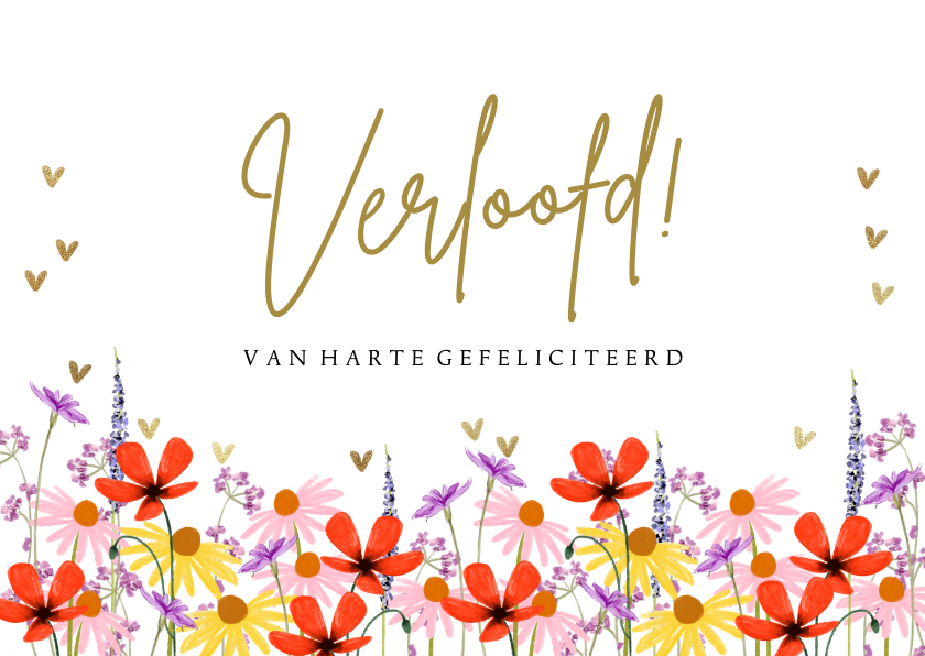 Felicitatiekaart verloofd met kleurrijke zomerbloeiers - Felicitatiekaarten Felicitatiekaarten - Felicitatiekaart verloofd met kleurrijke zomerbloeiers