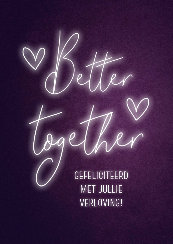 Felicitatiekaarten - Felicitatiekaart verloving neon typo better together paars