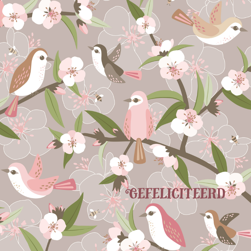 Felicitatiekaart Vogelbloesem - Felicitatiekaarten Felicitatiekaarten - Felicitatiekaart Vogelbloesem