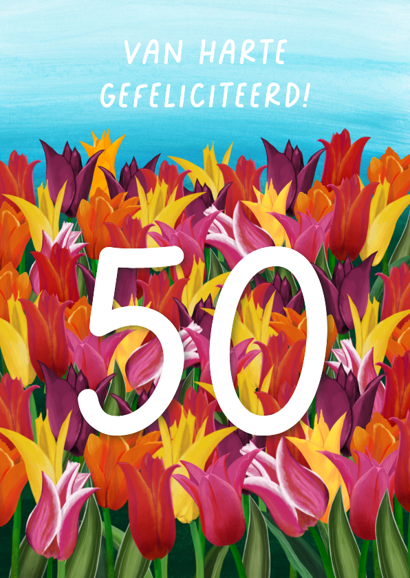 Felicitatiekaarten - Felicitatiekaart voor huwelijksdag met tulpen en cijfer