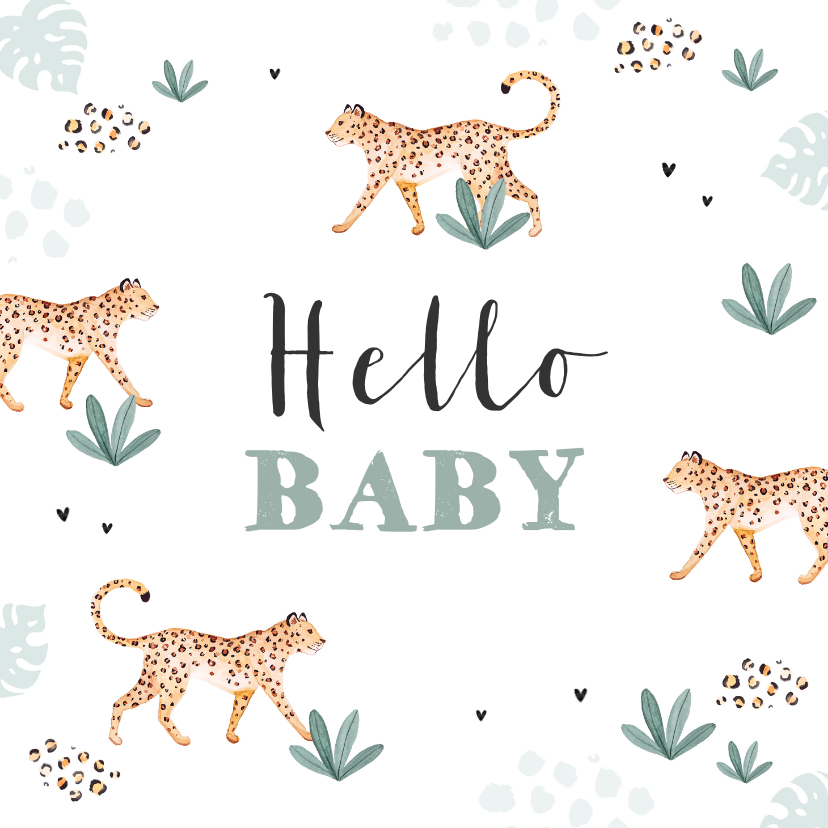Felicitatiekaarten - Felicitatiekaart welkom baby luipaard jungle dieren
