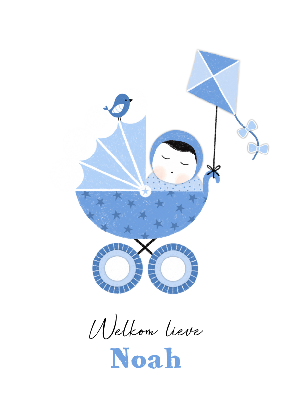 Felicitatiekaarten - Felicitatiekaart zoon kinderwagen vlieger blauw