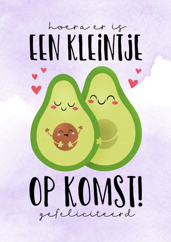 Felicitatiekaarten - Felicitatiekaart zwanger avocado kawaii kleintje op komst