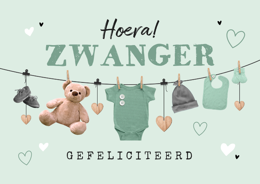 Felicitatiekaarten - Felicitatiekaart zwanger slinger waslijn babyspul unisex