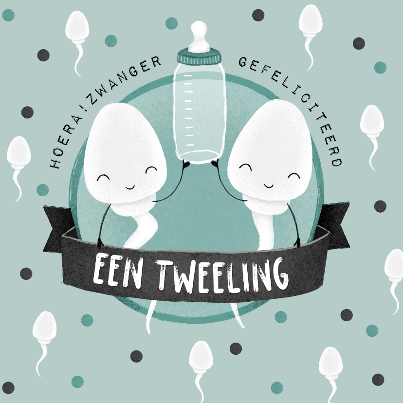 Felicitatiekaarten - Felicitatiekaart zwanger tweeling humor zaadcellen confetti