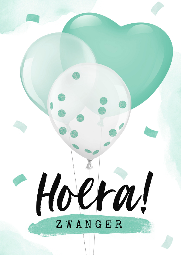 Felicitatiekaarten - Felicitatiekaart zwangerschap baby ballonnen confetti