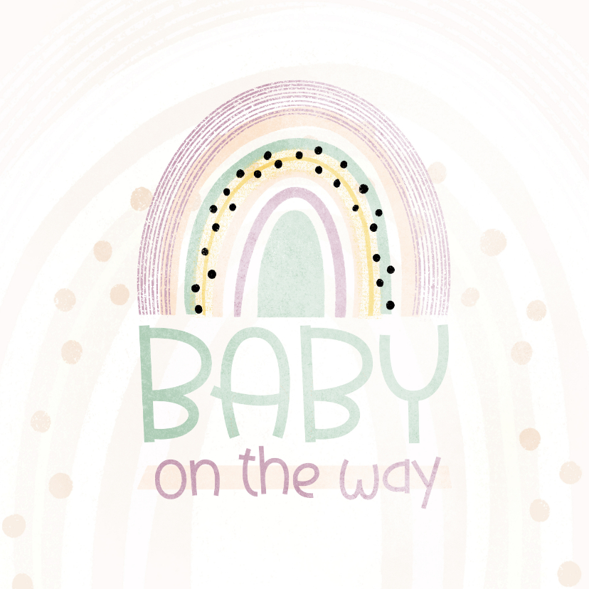 Felicitatiekaarten - Felicitatiekaart zwangerschap baby on the way met regenboog