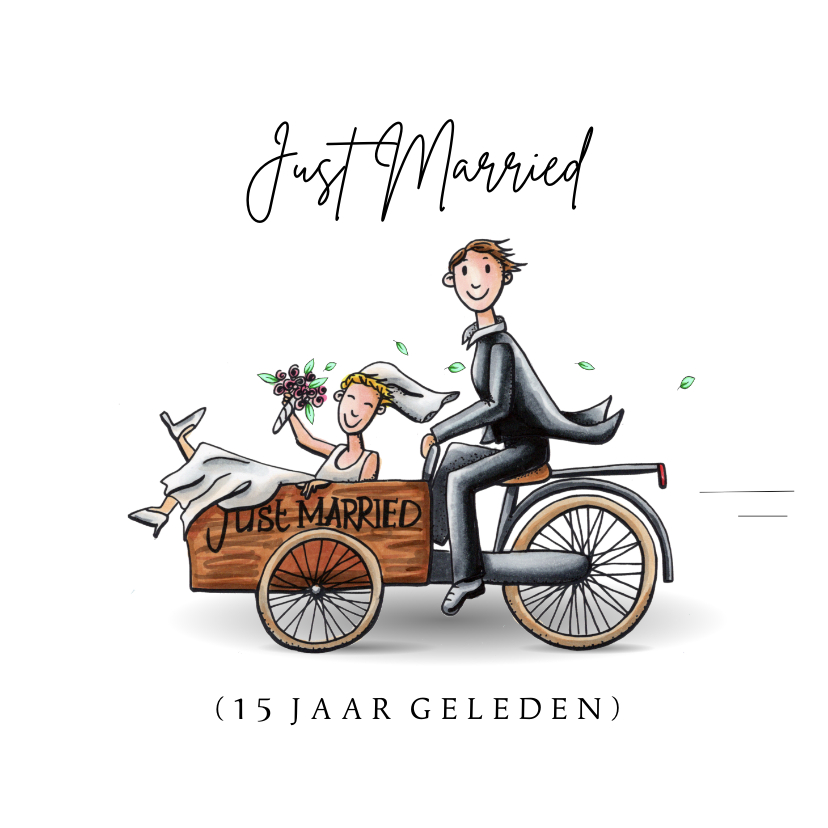 Felicitatiekaarten - Felicitatiekaarten Just Married in een bakfiets