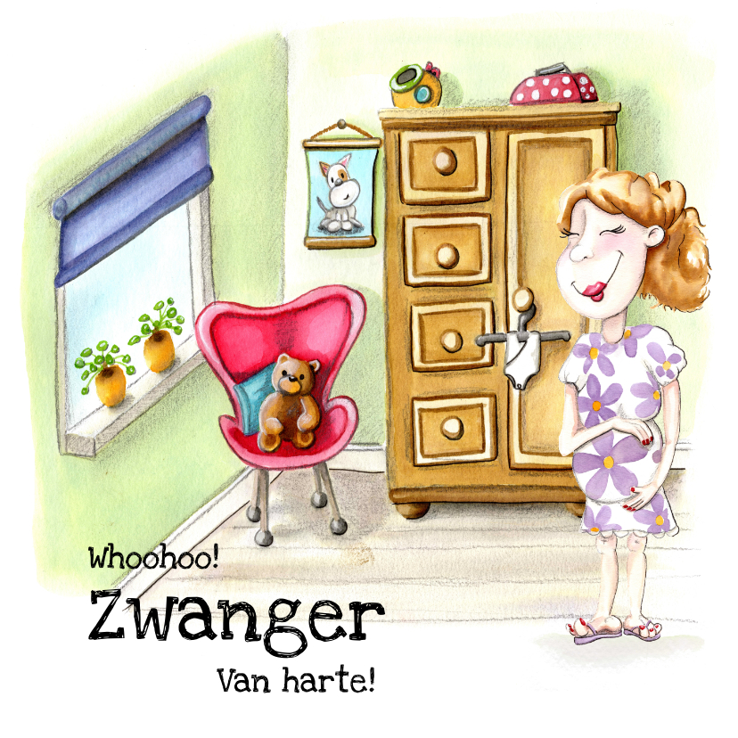 Felicitatiekaarten Zwangerschap illustratie in babykamer - Felicitatiekaarten Felicitatiekaarten - Felicitatiekaarten Zwangerschap illustratie in babykamer
