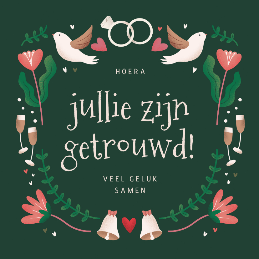 Felicitatiekaartje bruiloft jullie zijn getrouwd folk - Felicitatiekaarten Felicitatiekaarten - Felicitatiekaartje bruiloft jullie zijn getrouwd folk
