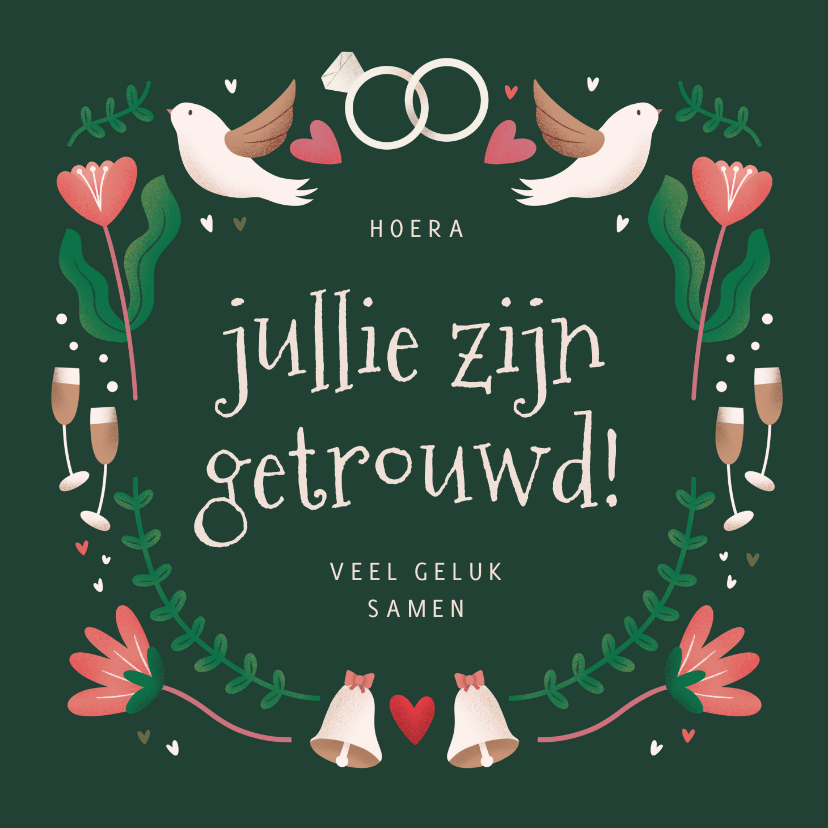 Felicitatiekaarten - Felicitatiekaartje bruiloft jullie zijn getrouwd folk 