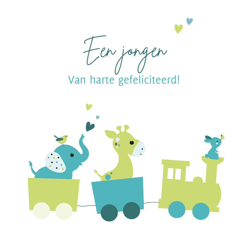 Felicitatiekaarten - Felicitatiekaartje dieren in treintje