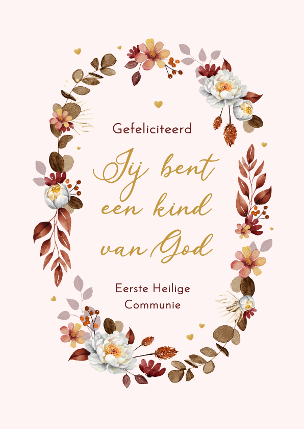 Felicitatiekaarten - Felicitatiekaartje eerste heilige communie stijlvol bloemen