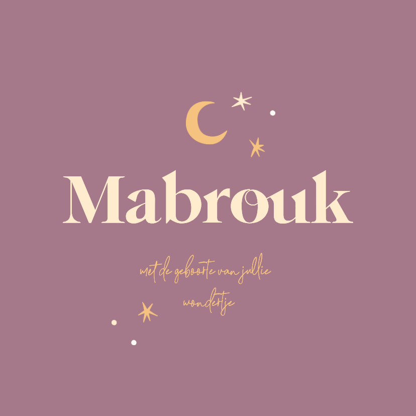 Felicitatiekaarten - Felicitatiekaartje geboorte Islam roze met maan en sterren