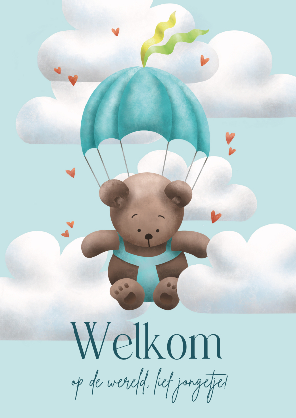 Felicitatiekaarten - Felicitatiekaartje geboorte jongen beer parachute