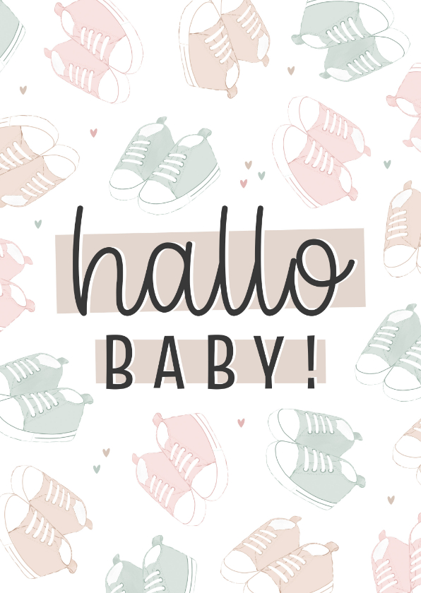 Felicitatiekaarten - Felicitatiekaartje hallo baby met patroon van schoentjes