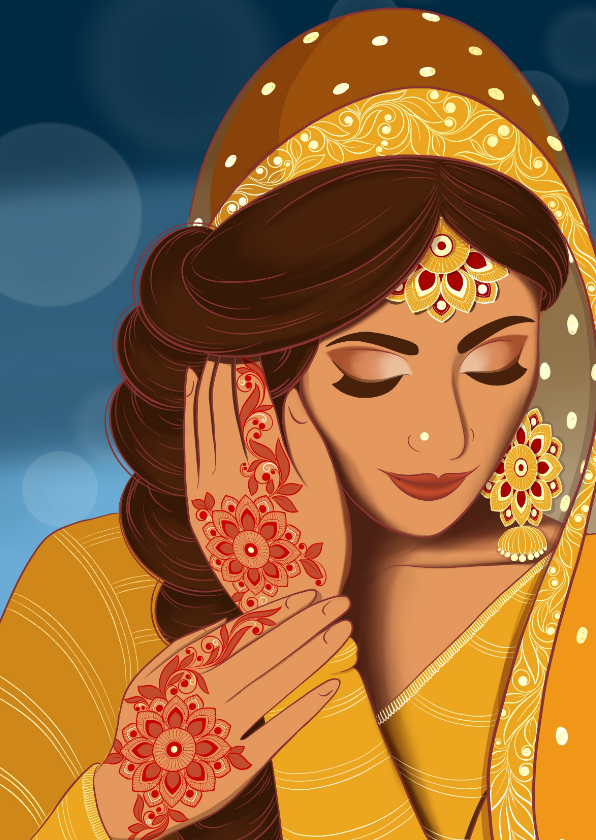 Felicitatiekaartje hennafeest en bruiloft - Felicitatiekaarten Felicitatiekaarten - Felicitatiekaartje hennafeest en bruiloft