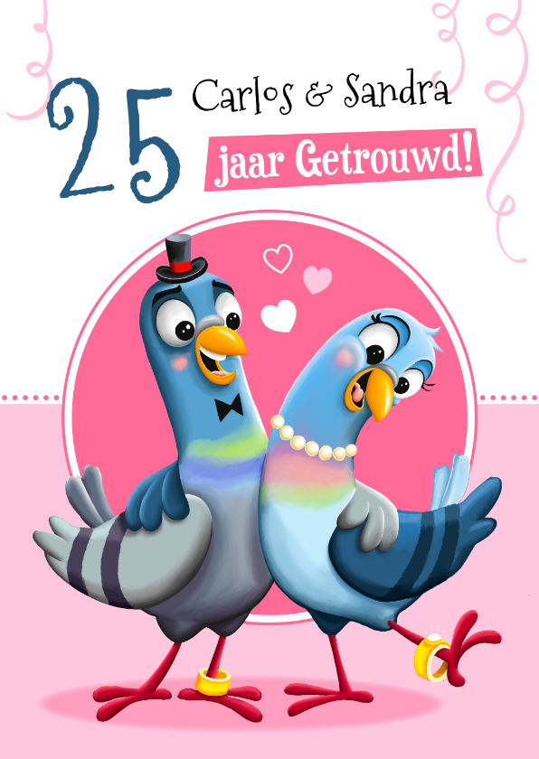 Felicitatiekaarten - Felicitatiekaartje jubileum met grappig duivenkoppel