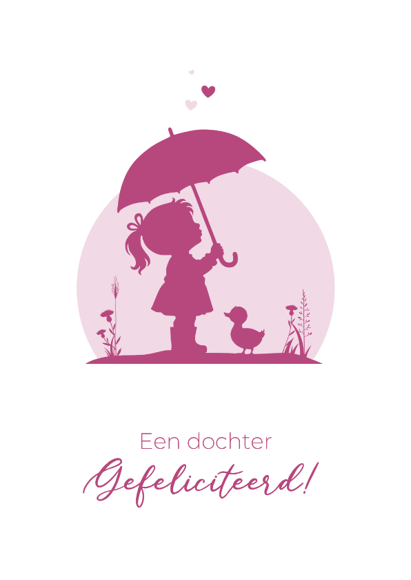 Felicitatiekaarten - Felicitatiekaartje meisje met paraplu een eendje