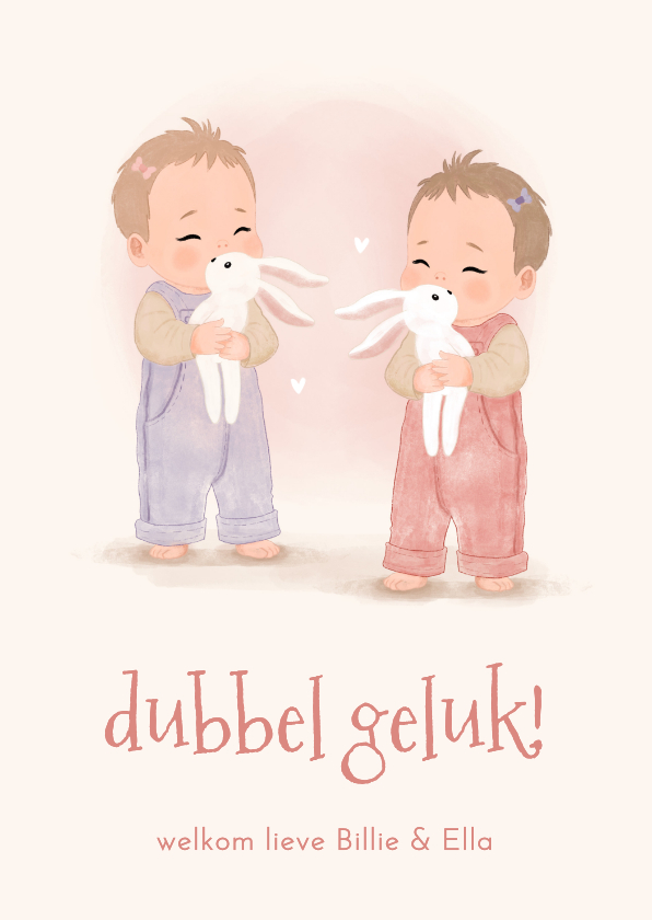 Felicitatiekaartje meisjes tweeling illustratie - Felicitatiekaarten Felicitatiekaarten - Felicitatiekaartje meisjes tweeling illustratie
