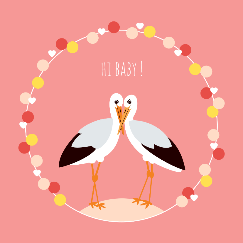 Felicitatiekaartje met lieve ooievaars in roze - Felicitatiekaarten Felicitatiekaarten - Felicitatiekaartje met lieve ooievaars in roze