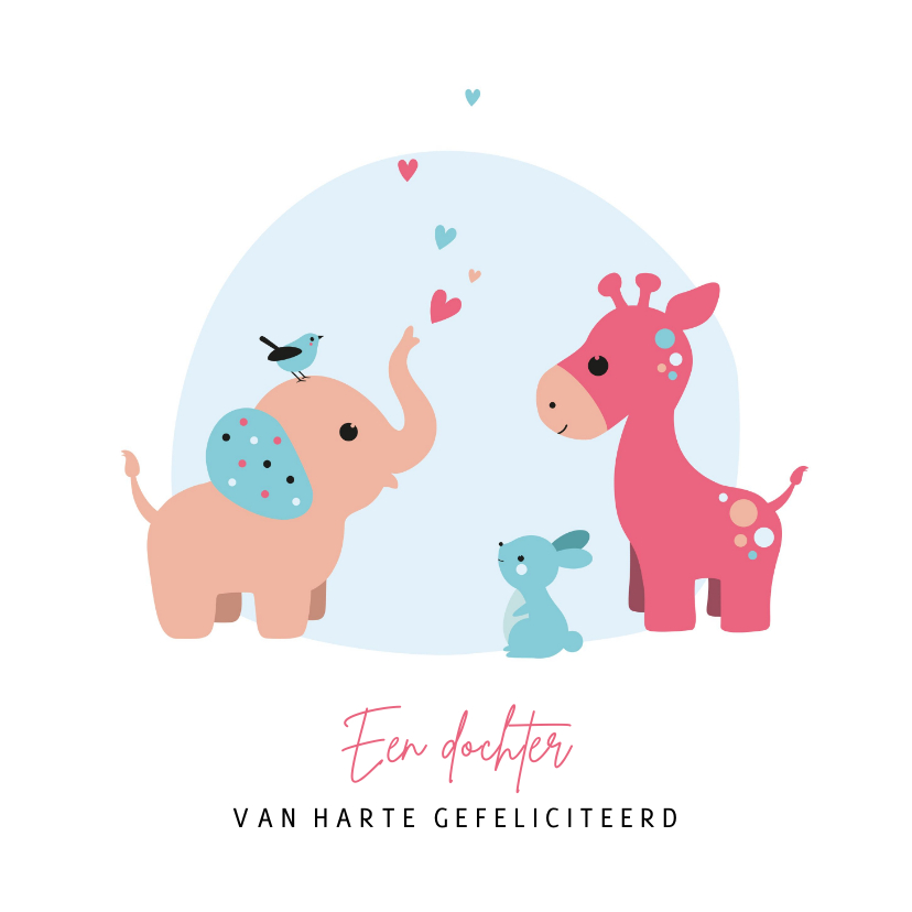 Felicitatiekaarten - Felicitatiekaartje met olifant giraf en konijn