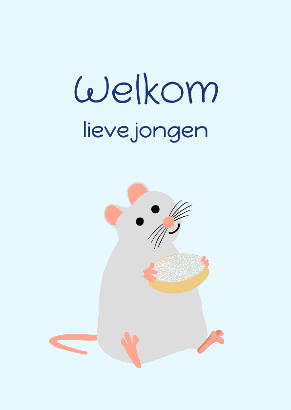 Felicitatiekaarten - Felicitatiekaartje - Muisje met blauwe muisjes