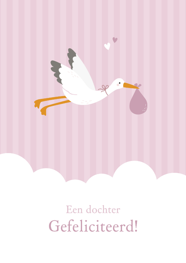 Felicitatiekaarten - Felicitatiekaartje ooievaar geboorte meisje