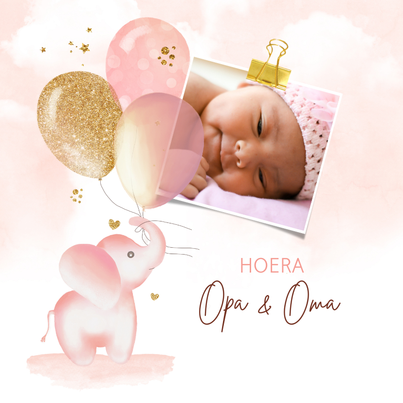 Felicitatiekaartje opa en oma olifantje ballonnen - Felicitatiekaarten Felicitatiekaarten - Felicitatiekaartje opa en oma olifantje ballonnen