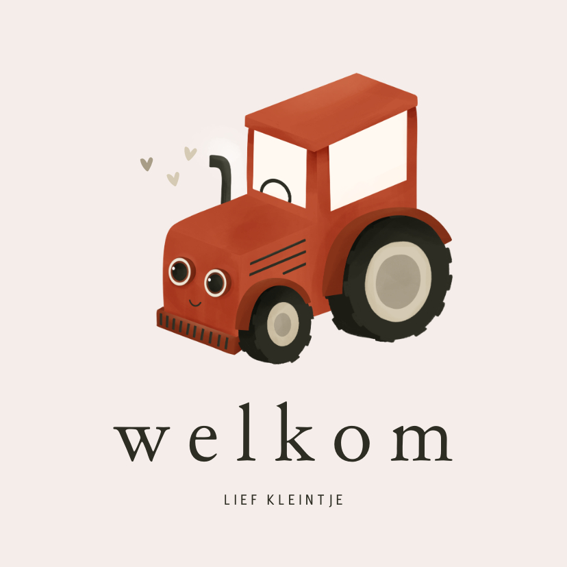 Felicitatiekaarten - Felicitatiekaartje schattige rode tractor welkom kleintje