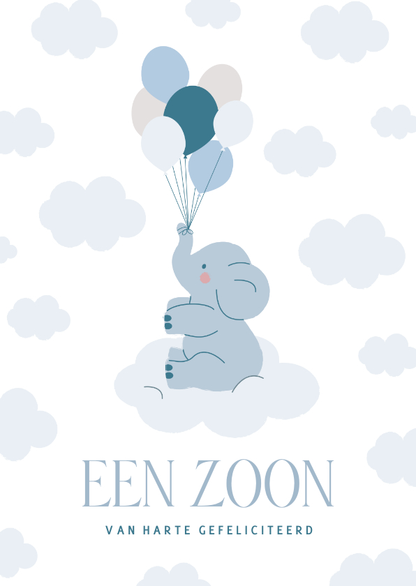 Felicitatiekaarten - Felicitatiekaartje voor een zoon met olifantje en ballonnen