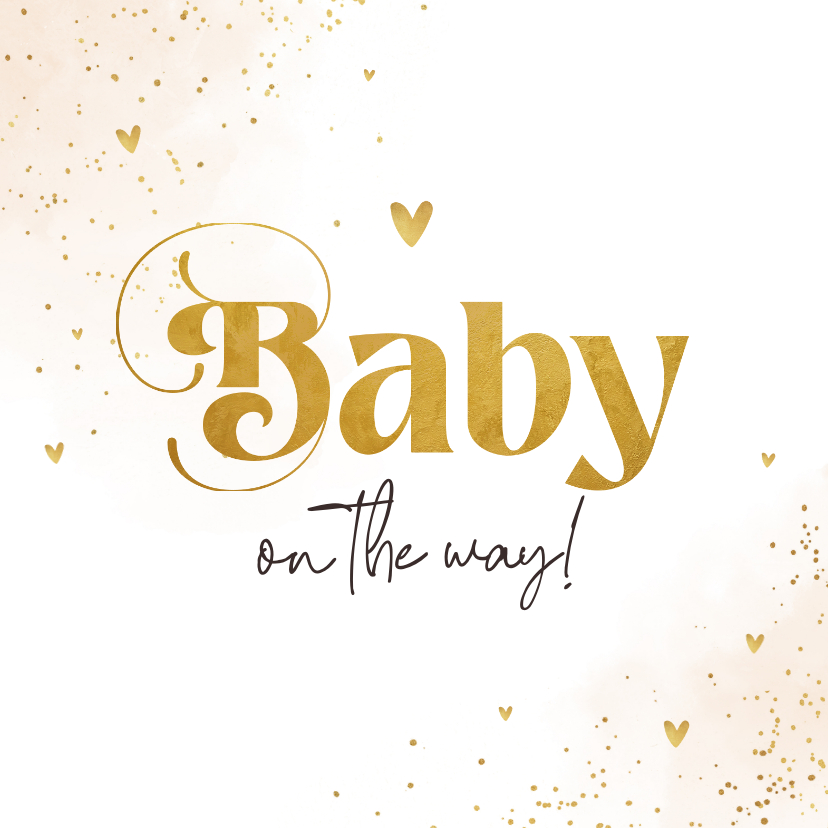 Felicitatiekaarten - Felicitatiekaartje zwanger baby on the way hartjes goud