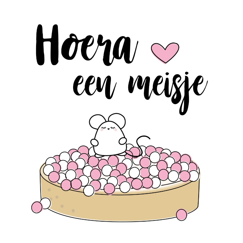 Felicitiekaart roze muisjes - Felicitatiekaarten Felicitatiekaarten - Felicitiekaart roze muisjes