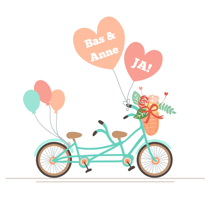 Fiets met ballonnen - Getrouwd! - Felicitatiekaarten Felicitatiekaarten - Fiets met ballonnen - Getrouwd!